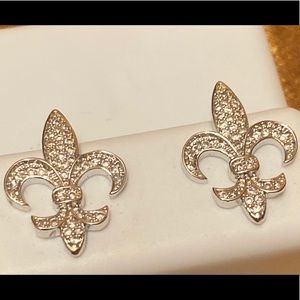Silver Fleur de Lis Crystal Earrings